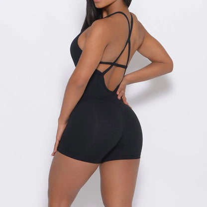Yoga Set Women's Jumpsuit Sexy Buttocks Sports One-piece Fitness Suit Backless Cross Bodysuit Solid Color Sets Gym Clothing