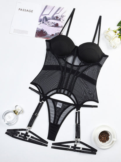 New style comfortable mesh breathable body shaping split suit steel ring gathered with leg loops
