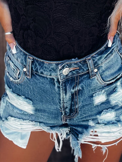 Women's new distressed high waist ripped denim shorts