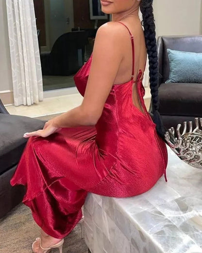 New solid color strapless backless sexy swing neck evening dress