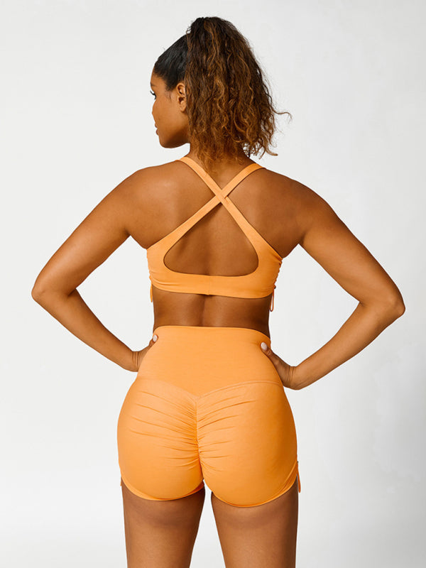 New drawstring yoga wear breathable solid color yoga bra