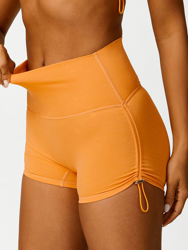 New drawstring yoga wear breathable solid color running tight shorts