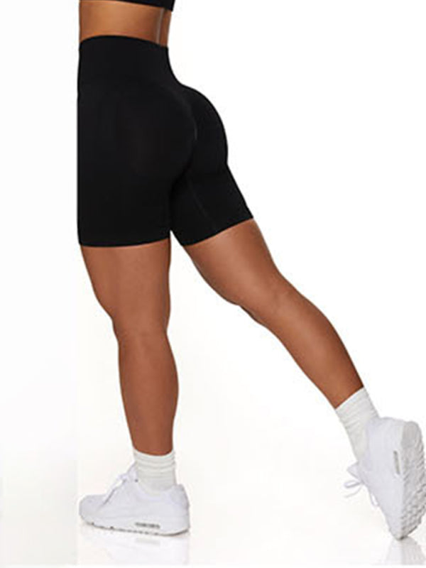 New seamless solid color knitted high elastic yoga pants running sports fitness shorts