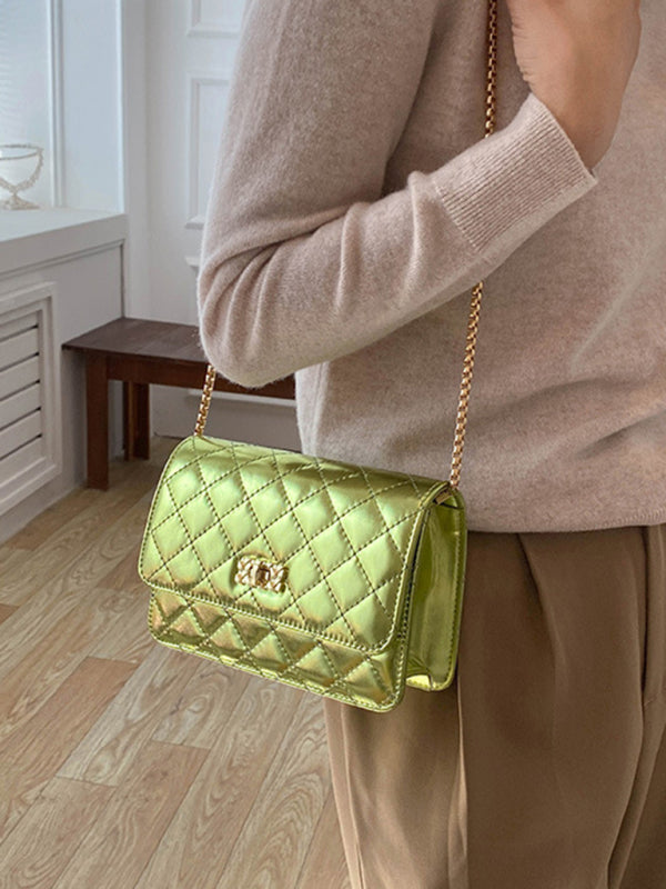 Chain one-shoulder women's bag pearlescent rhombic embroidery thread crossbody small square bag