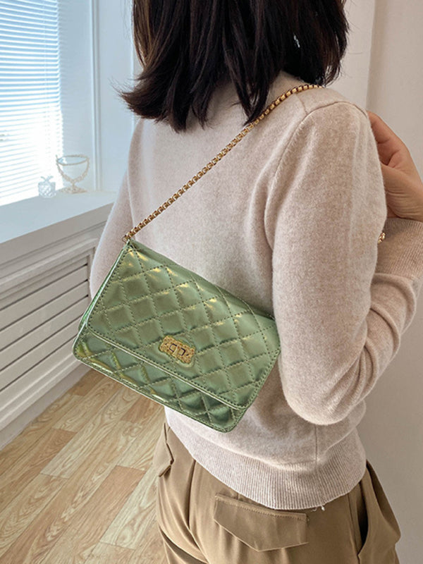 Chain one-shoulder women's bag pearlescent rhombic embroidery thread crossbody small square bag