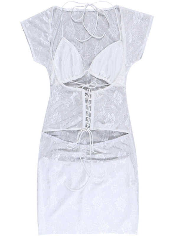New suspender bust-revealing top lace corset hip-covering short skirt