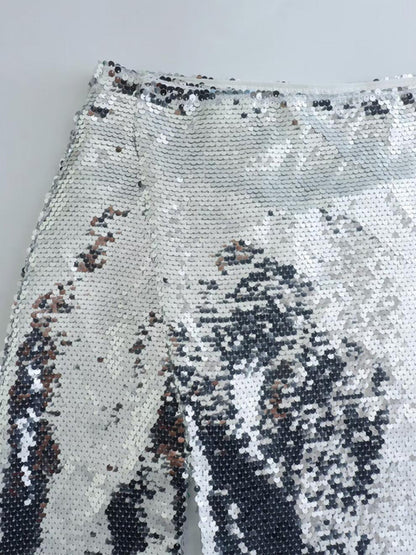 New fashion hot girl silver sequined high waist skirt with slits on both sides