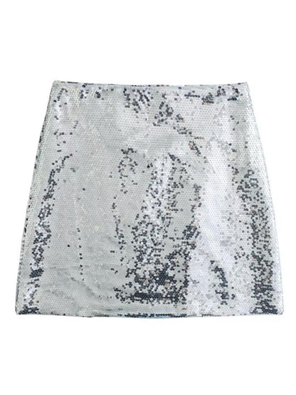 New fashion hot girl silver sequined high waist skirt with slits on both sides