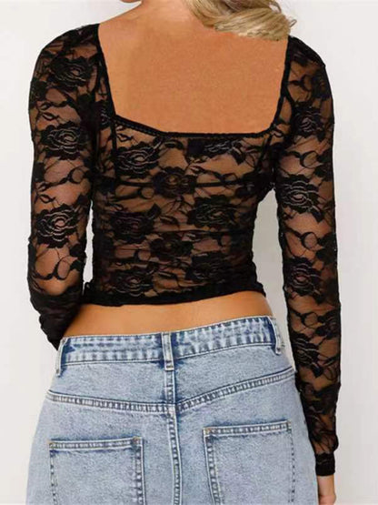 Women's New Sexy Lace Long Sleeve Top