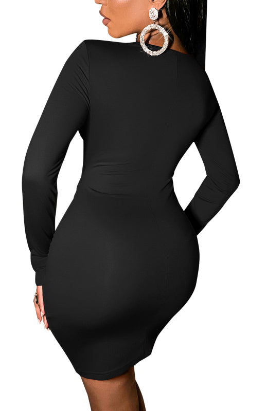 Women's Long-Sleeve Package Hip Dress Cropped Navel Dress