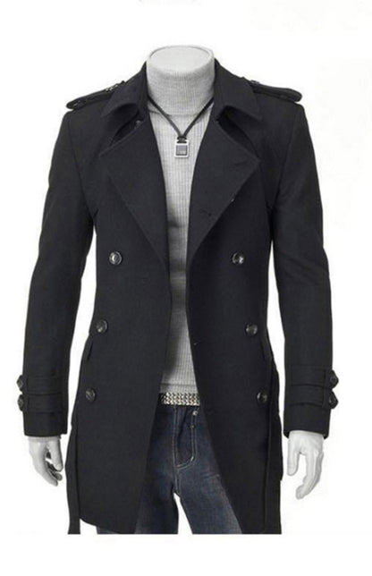 Men's Mid-length Trench Coat Slim Fit Large Thick Woolen Coat