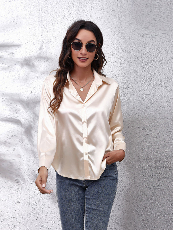 Women's Satin imitation silk long sleeved shirt