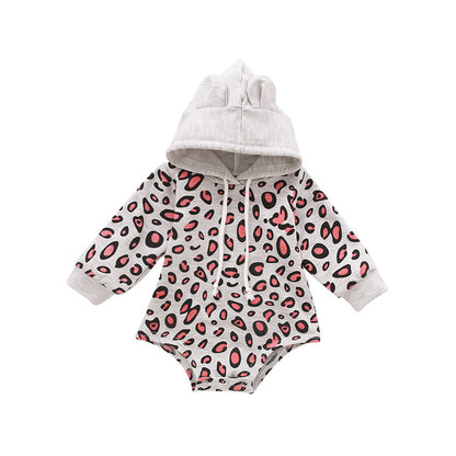Baby Leopard Print Drawstring Hooded Bodysuit