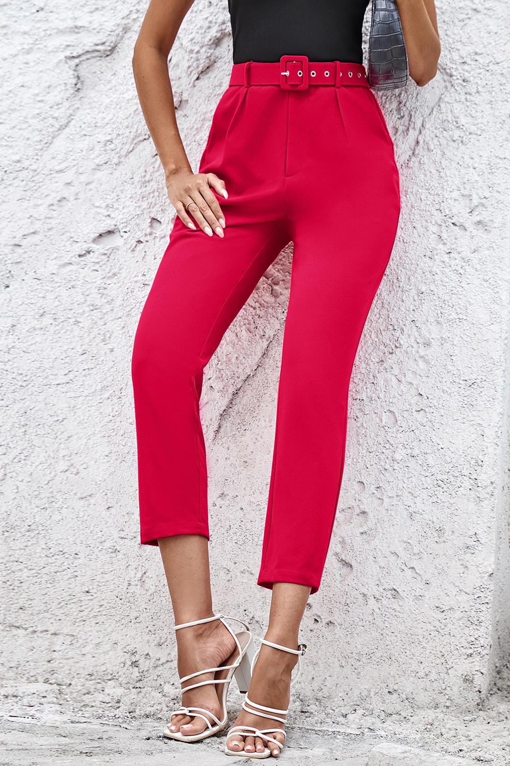 Straight Leg Cropped Pants with Pockets