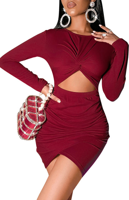 Women's Long-Sleeve Package Hip Dress Cropped Navel Dress