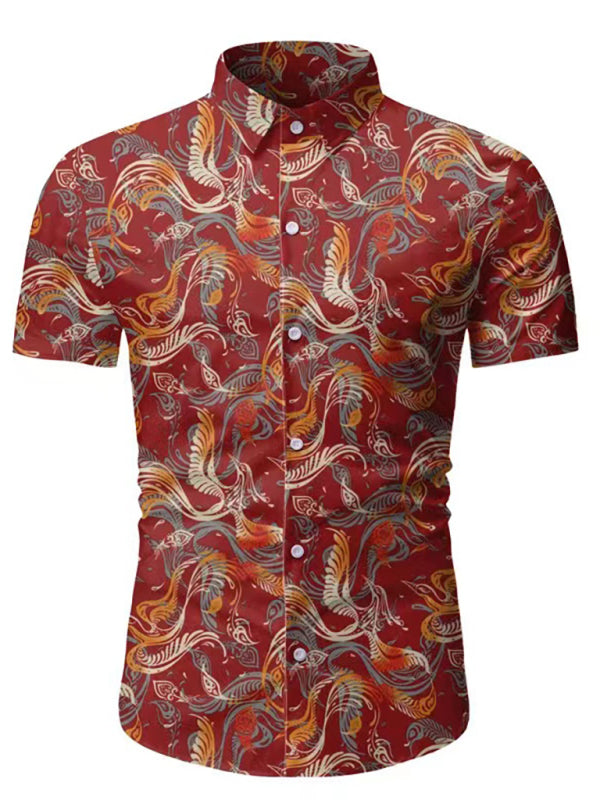 Men's Hawaiian Shirt Button Down Shirts Short-Sleeve Work Shirt Spread Collar Tops