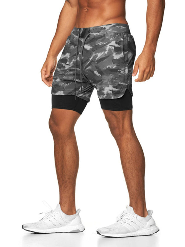 Men's 2-in-1 Shorts Sports Allover Camo Print Drawstring Shorts