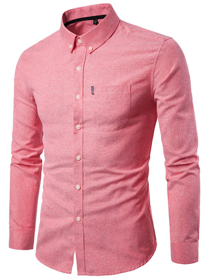 Men's Casual Slim Cotton Oxford Solid Color Large Size Bottom Shirt Long Sleeves