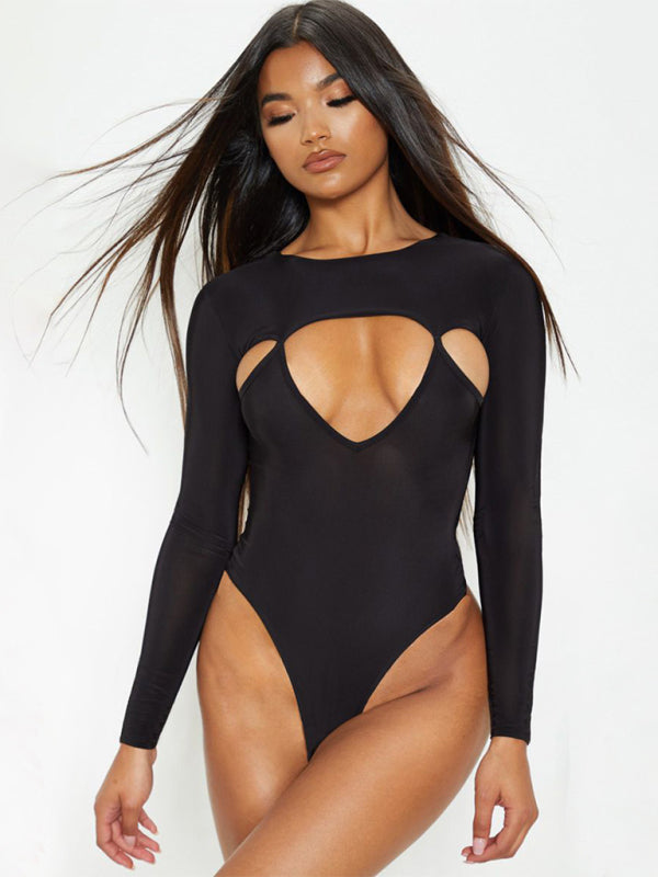Women's Skinny Sexy Irregular Cutout Long Sleeve Bodysuit