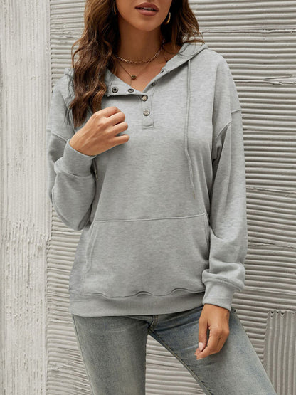 Women’s Solid Color Button Up Cozy Drawstring Hood