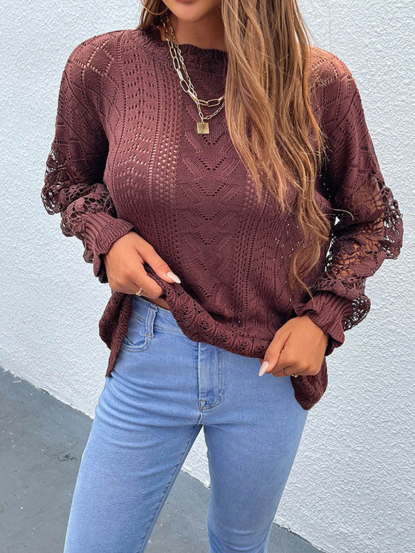 Women's Solid Color Chic Pom Open Stitch Sweater Top