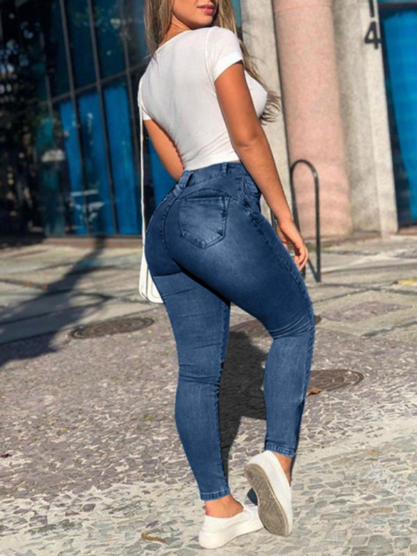 Women's zipped pocket distressed utility skinny jeans