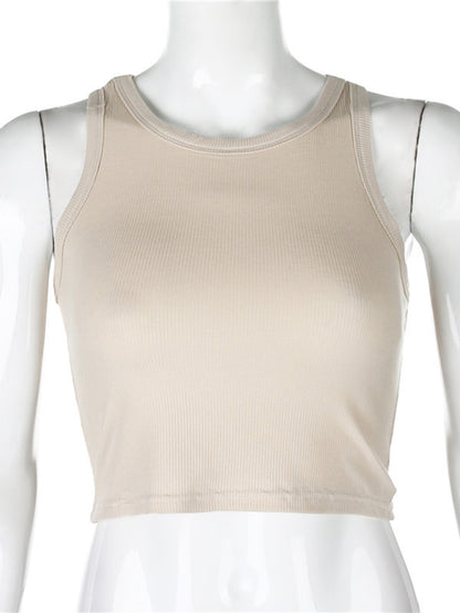 Women's Solid Color Rib Knit Stretch Crop Tank