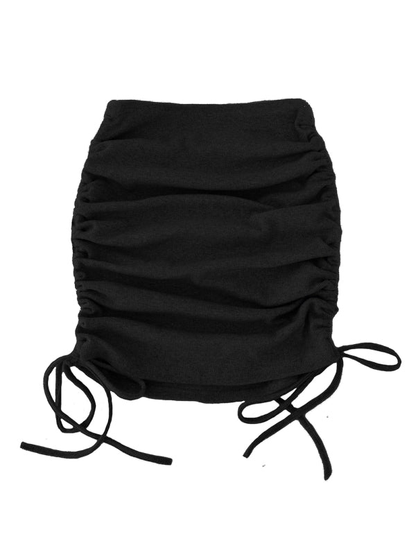 Women's Solid Color Ruched Drawstring Mini Skirt