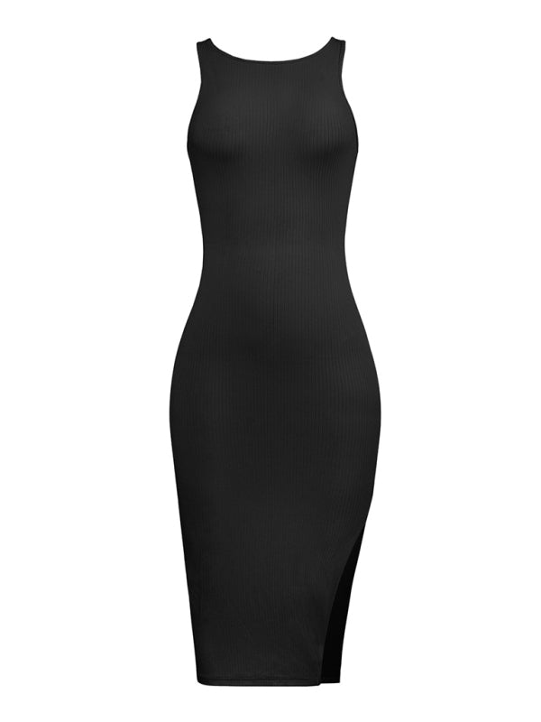 Women's Solid Color Cutout Twist Front Cocktail Slit Dress