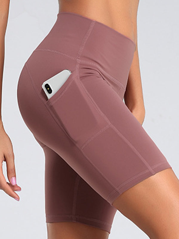 Women's Solid Color Power High Waist Pocket Bike Shorts