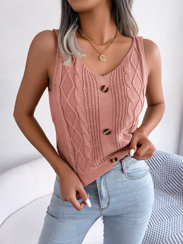 Women’s Solid Color Cozy Cable Knit Tank Top