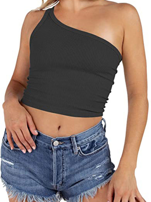 Women's Solid Color One-shoulder Crop Top