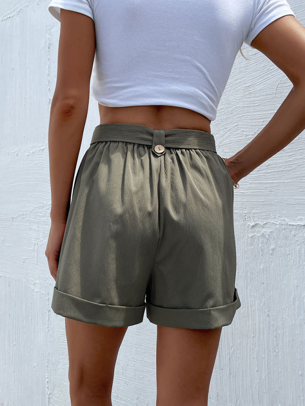 Women’s Solid Color Belted High Waist Shorts
