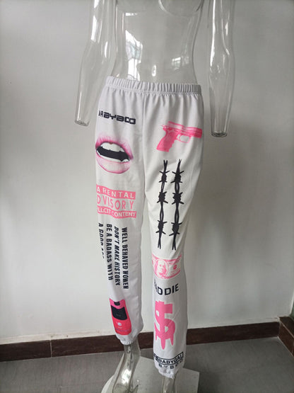 New print fashion elastic waist sports casual harem pants