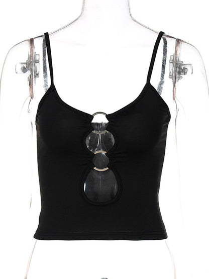 Fashionable chest hollow out navel slimming camisole top