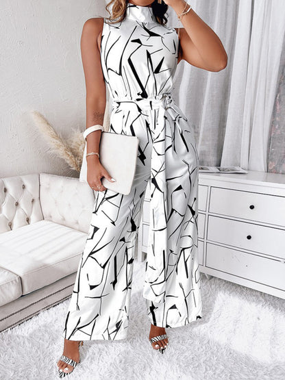 Women's Abstract Printed Halter Neck Jumpsuit