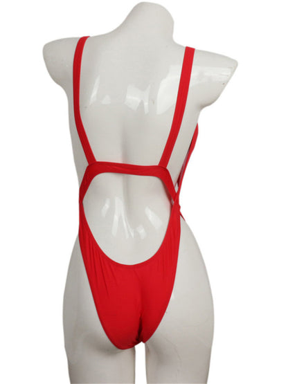 Women's Solid Color Twisted Cutout One-Piece Swimsuit