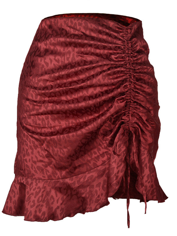 Women's Casual Fashion Drawstring Pleated Leopard Print Skirt