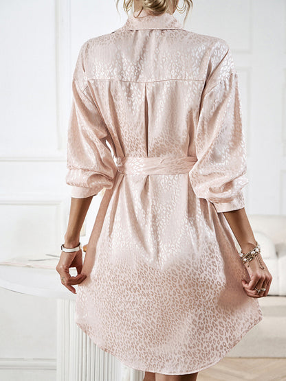 Elegant and elegant shirt collar open placket long sleeve dress