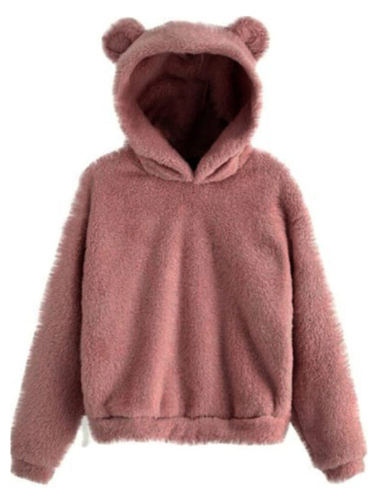 New autumn and winter plush bunny ears hooded warm sweater